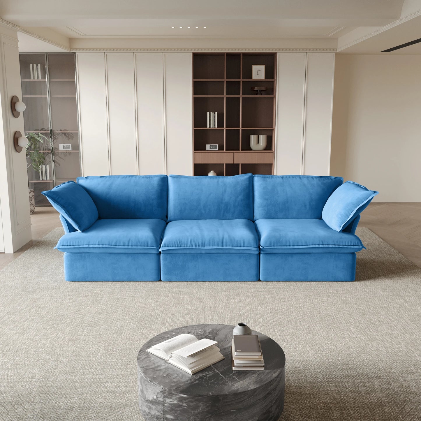 122.82" Velvet Sectional Sofa for Living Room Comfy Convertible  Couches Cushion Covers Removable 2 Corners and an Armless Sofas