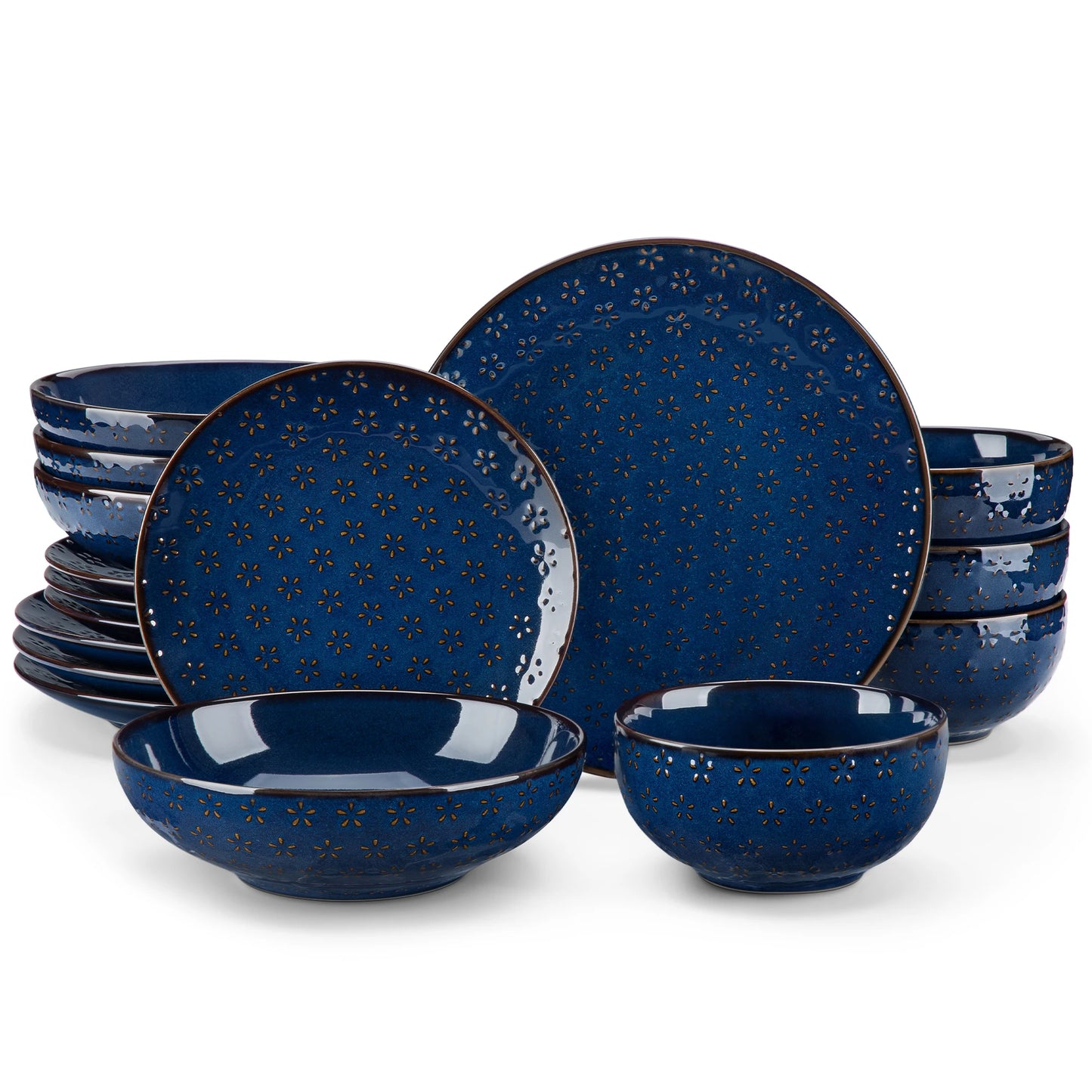 MALACASA Lydia Stoneware Dinner Set Embossed Floral Pattern