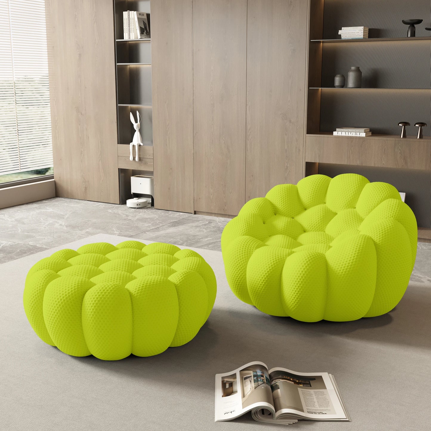 Sdorens Modern Curved Boneless Sofa with Ottoman 3D Honeycomb Mesh Fabric Lazy Floor Chair Living Roon Sets No Assembly Required