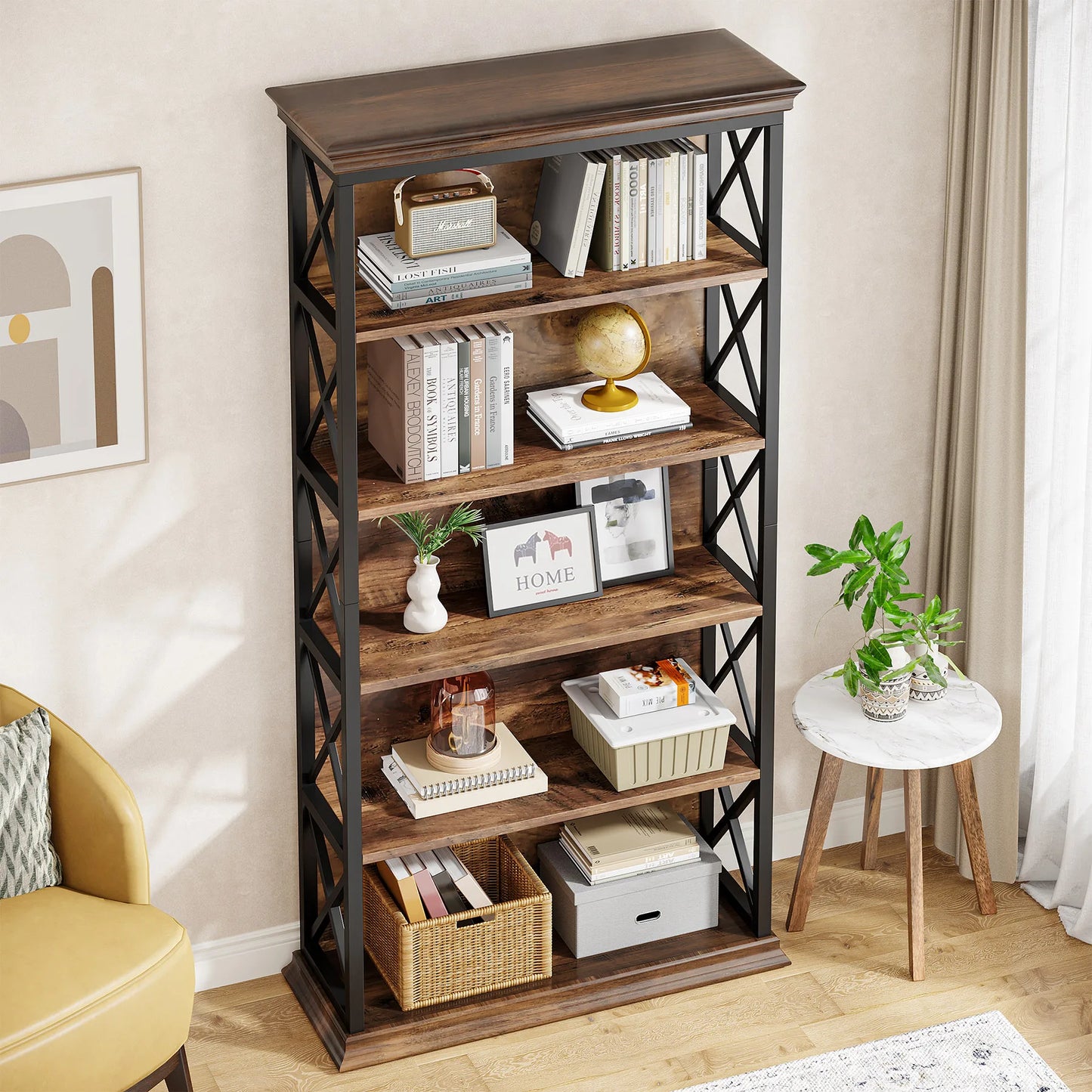 Tribesigns Five Tier Industrial Bookcase, Floor Standing Bookshelves