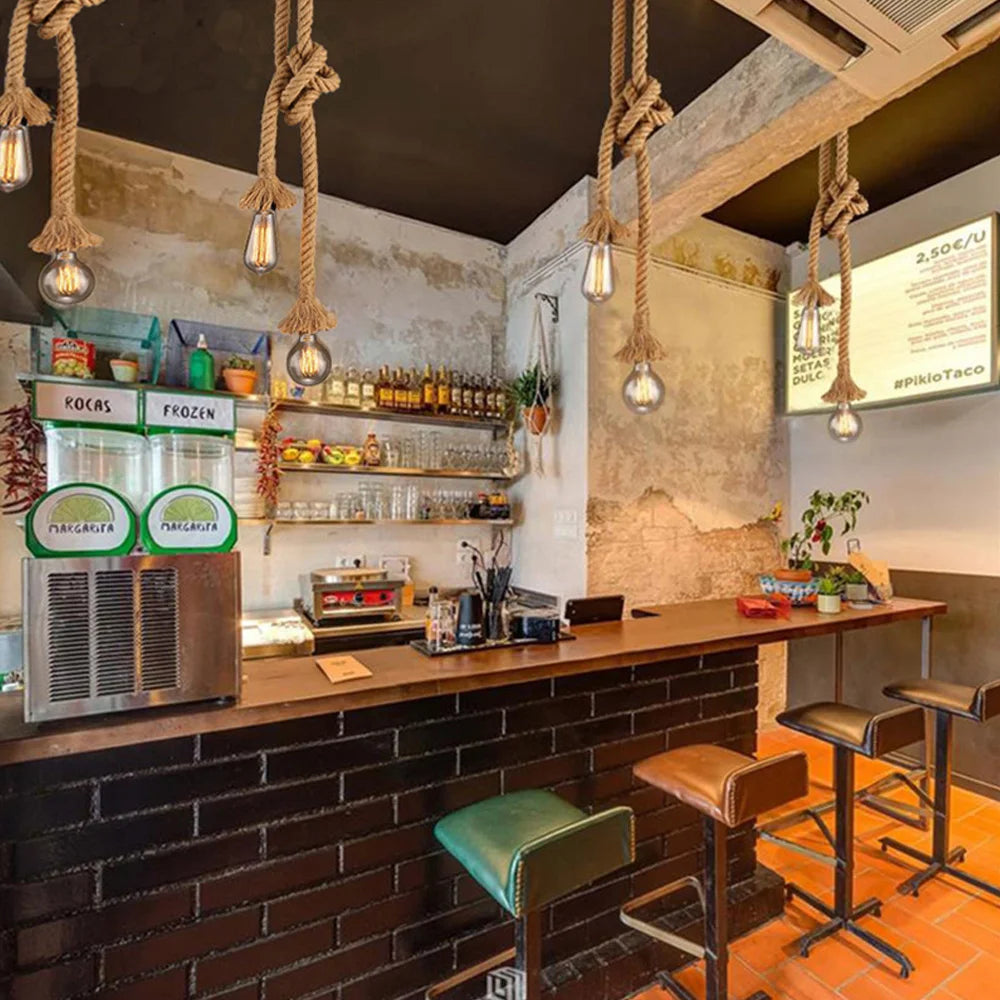 COOINJOY Industrial E27 Hemp Rope Pendant Lights