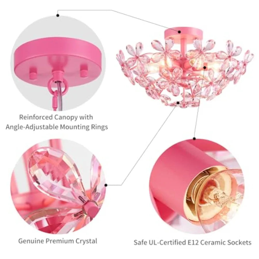 Crystal Chandelier Flush Mount Ceiling Light E12 Base Fixture