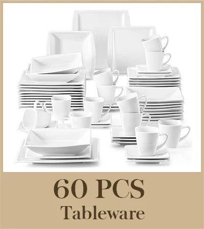 MALACASA Porcelain Dinnerware Set For 12 Service Elegant Tableware