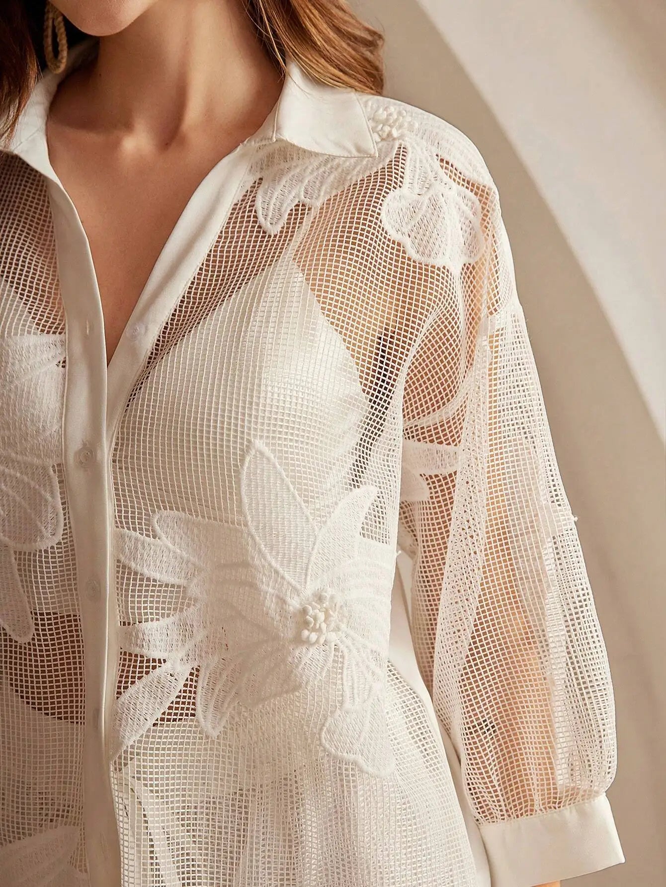 Two Piece Hollow Embroidery Floral Casual Set for Women