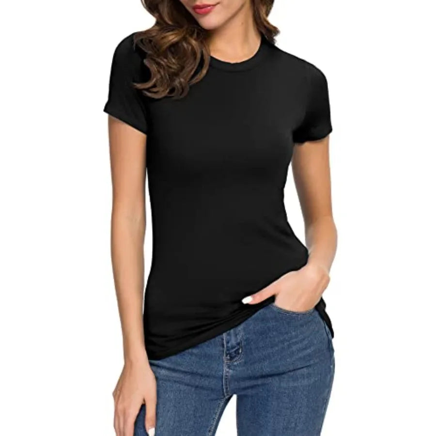 Women's Slim Fit Crewneck Short Sleeve T Shirt Stretch Knit