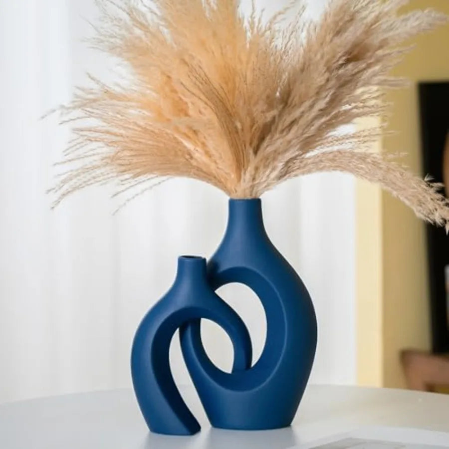 Snuggle Hollow Ceramic Vase Set Of 2 Nordic Boho Modern Home Decor