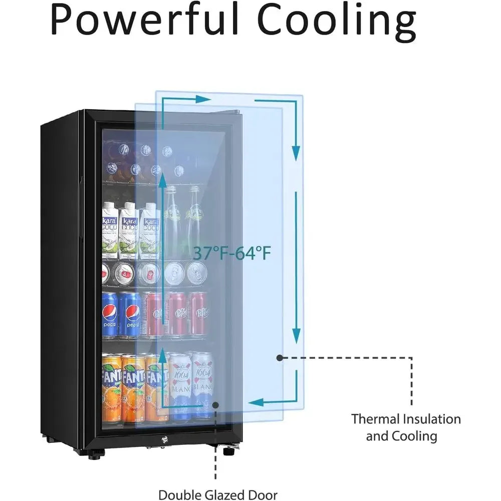 BestsellerCompact 3.2 Cu.ft Double Door Beverage Cooler - Adjustable Shelves for Home, Office, or Bar (Black)