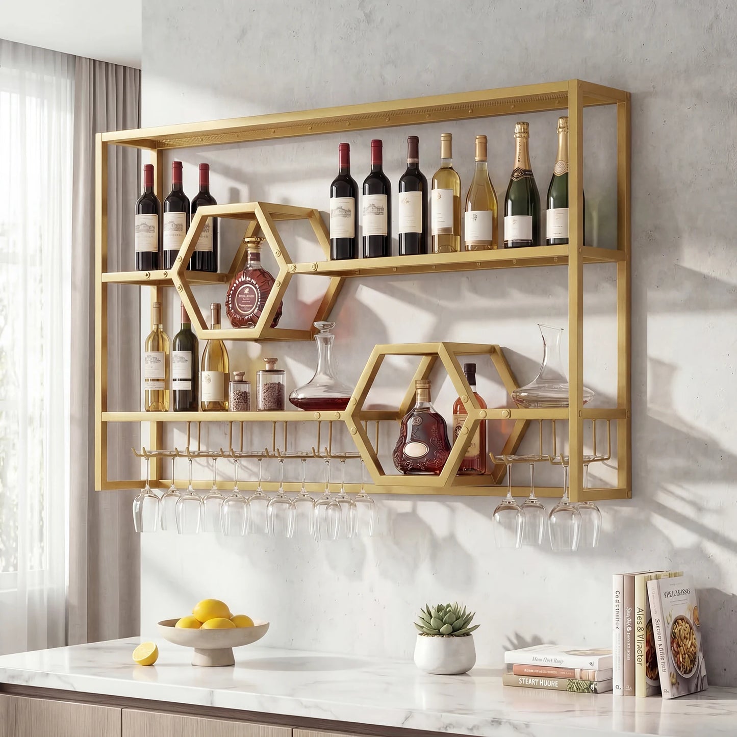 HOMASIS Wall Mounted Wine Rack With Glass Holder
