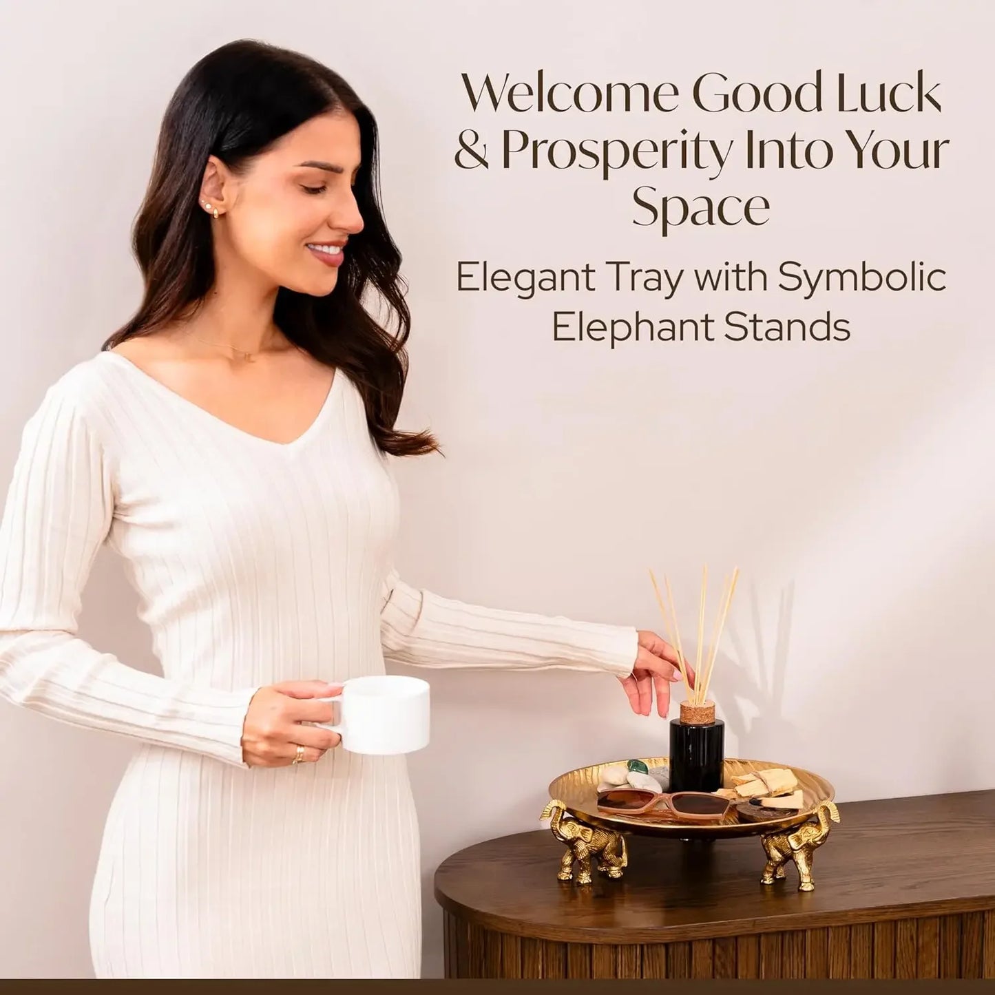 Round Decorative Tray With Elephant Stands For Coffee Table Decor