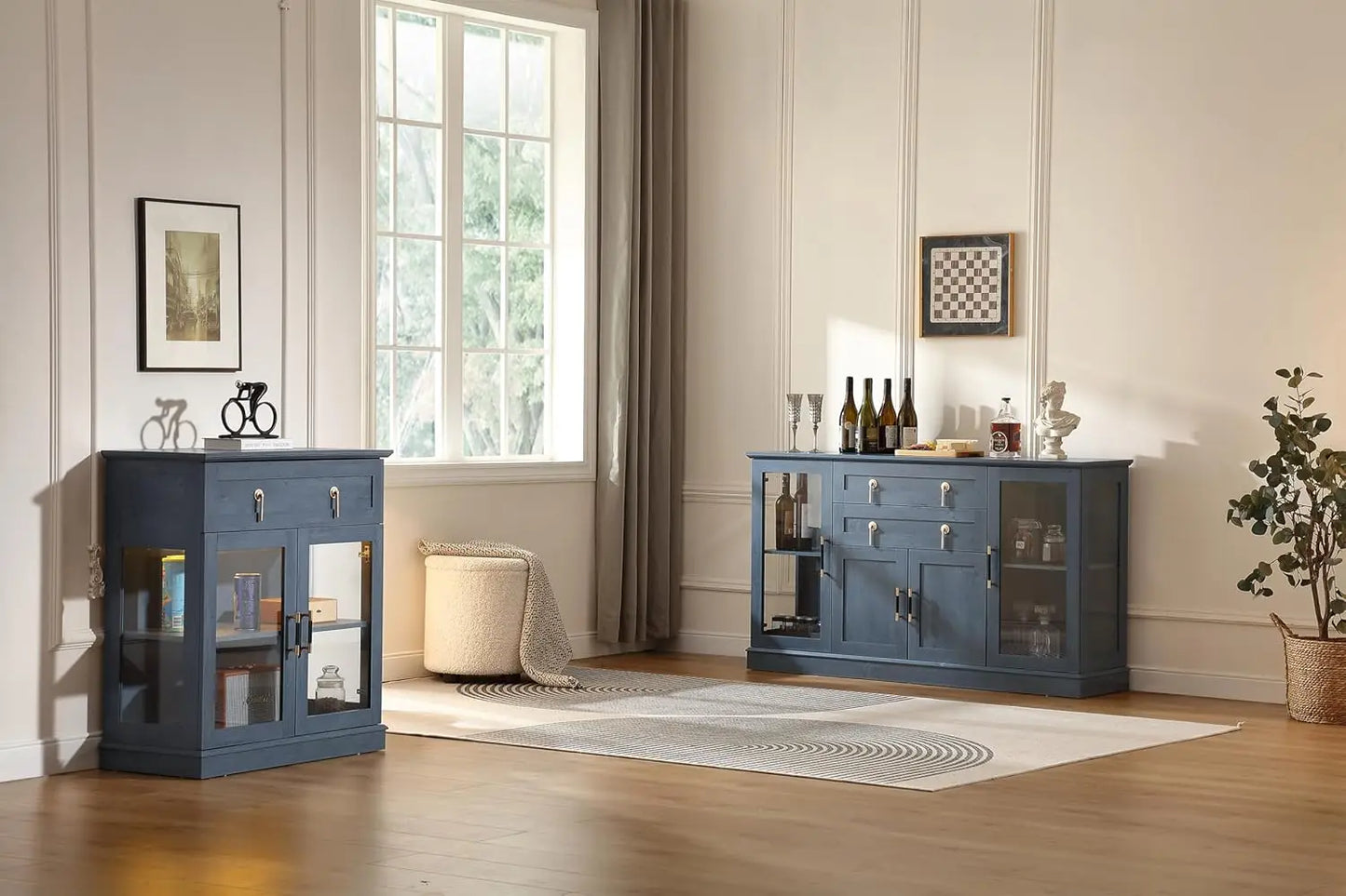 58.27'' Buffet Cabinet with 2 Drawers,LED and Adjustable Shelves,Large Glass Door Coffee Bar Cabinet with, Customized