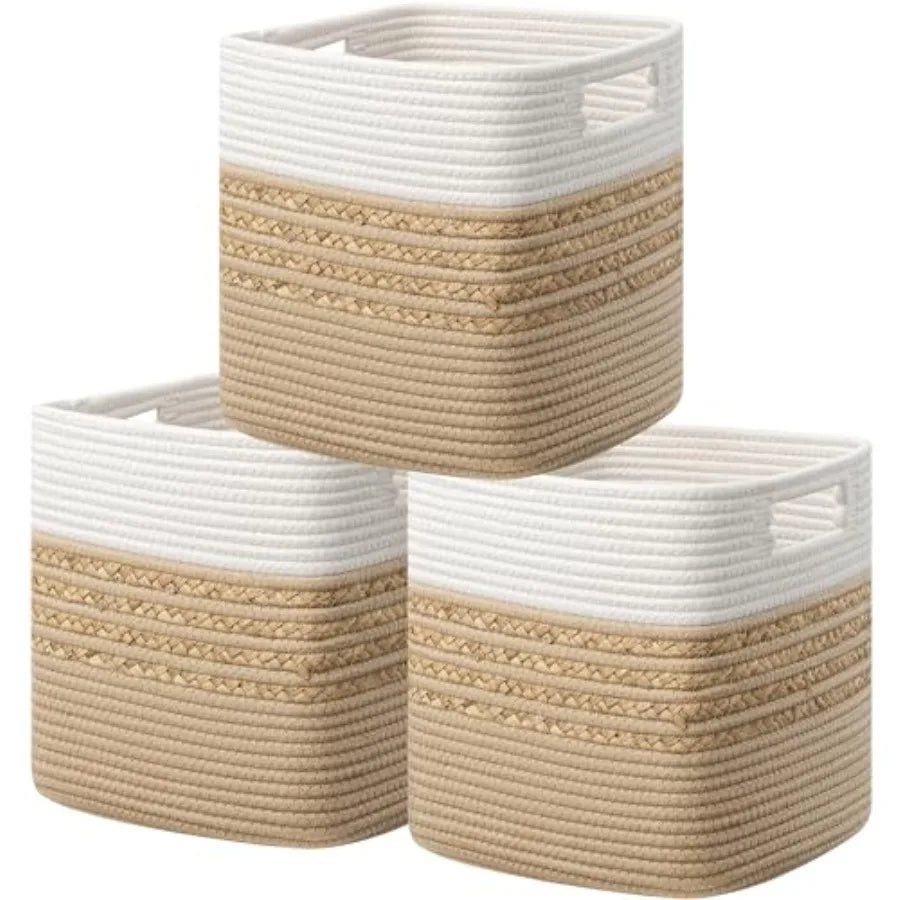 Set Of 3 Water Hyacinth Storage Cubes With Durable Handles
