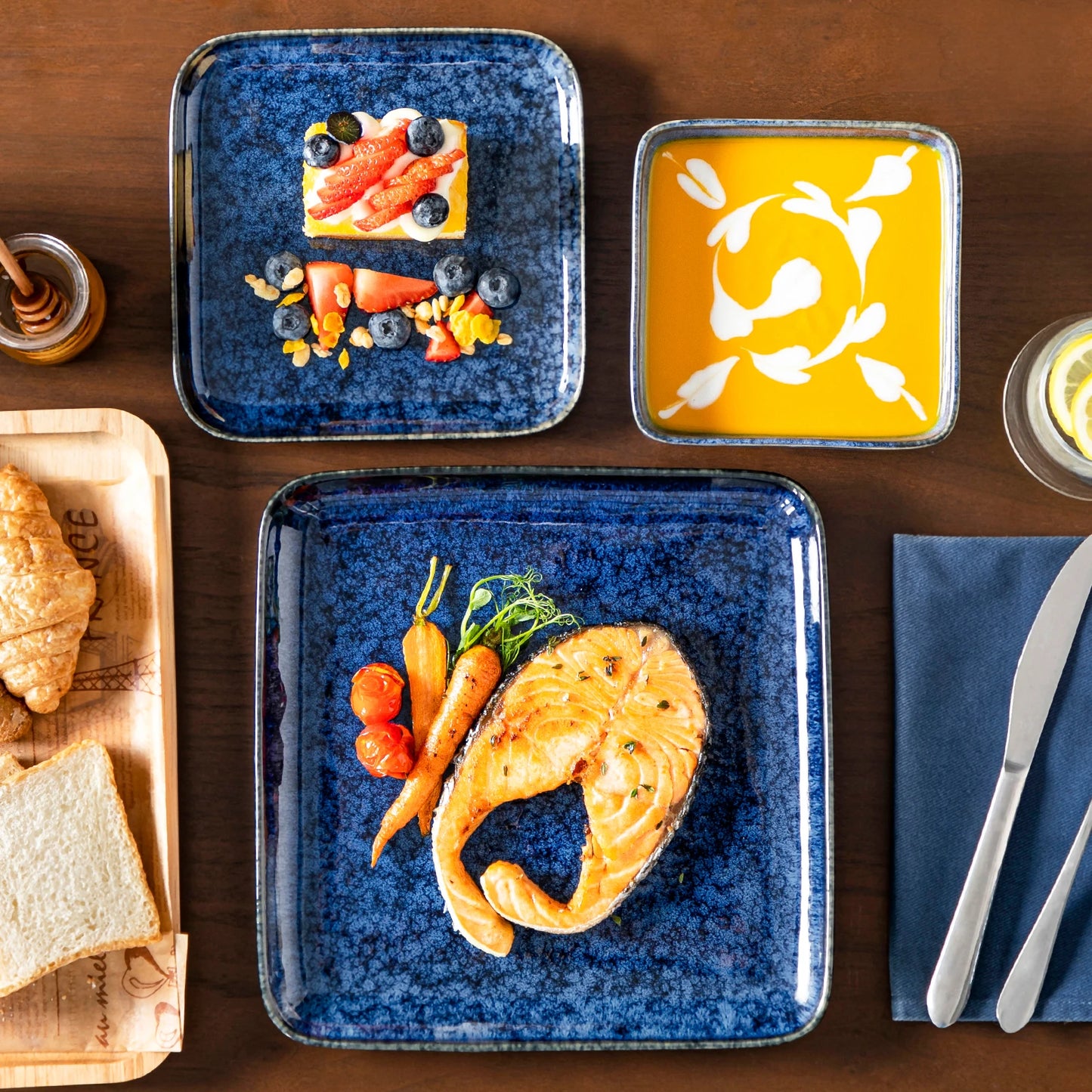 MALACASA Ceramic Dinner Set Square Reactive Glaze Tableware
