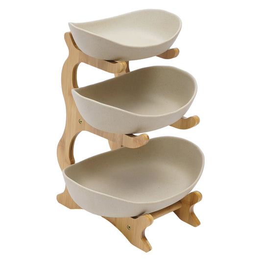 Elegant 3-Tier Cake Stand With Bamboo And Ceramic Tray