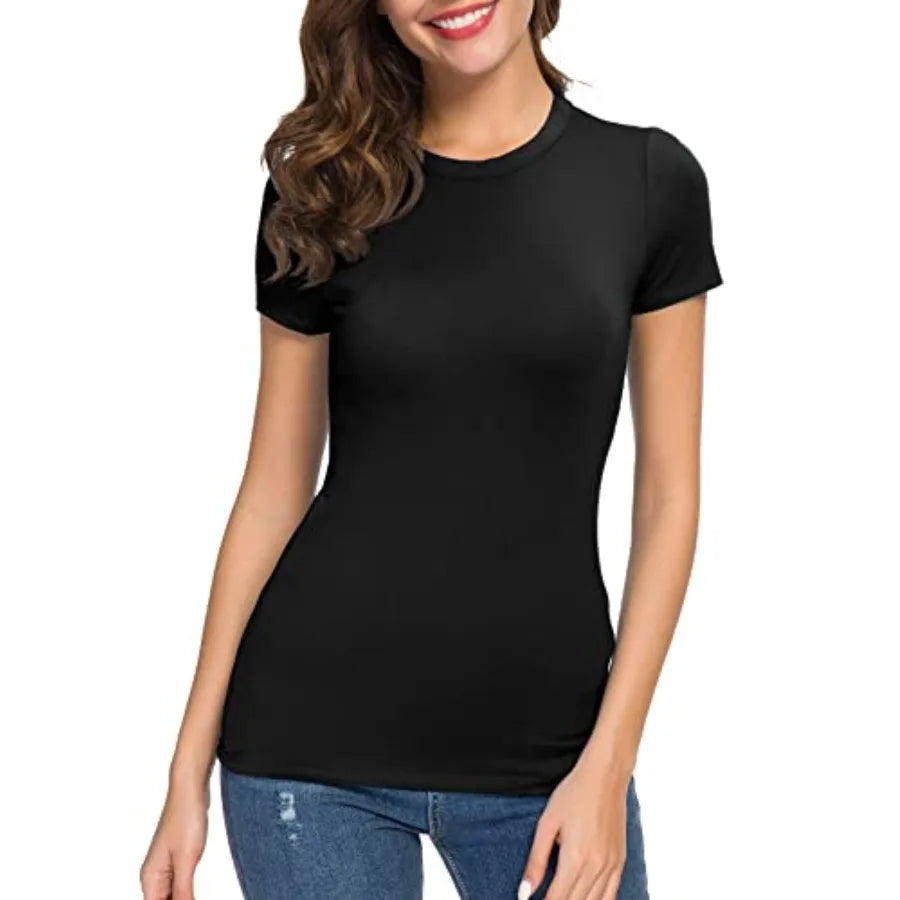Women's Slim Fit Crewneck Short Sleeve T Shirt Stretch Knit