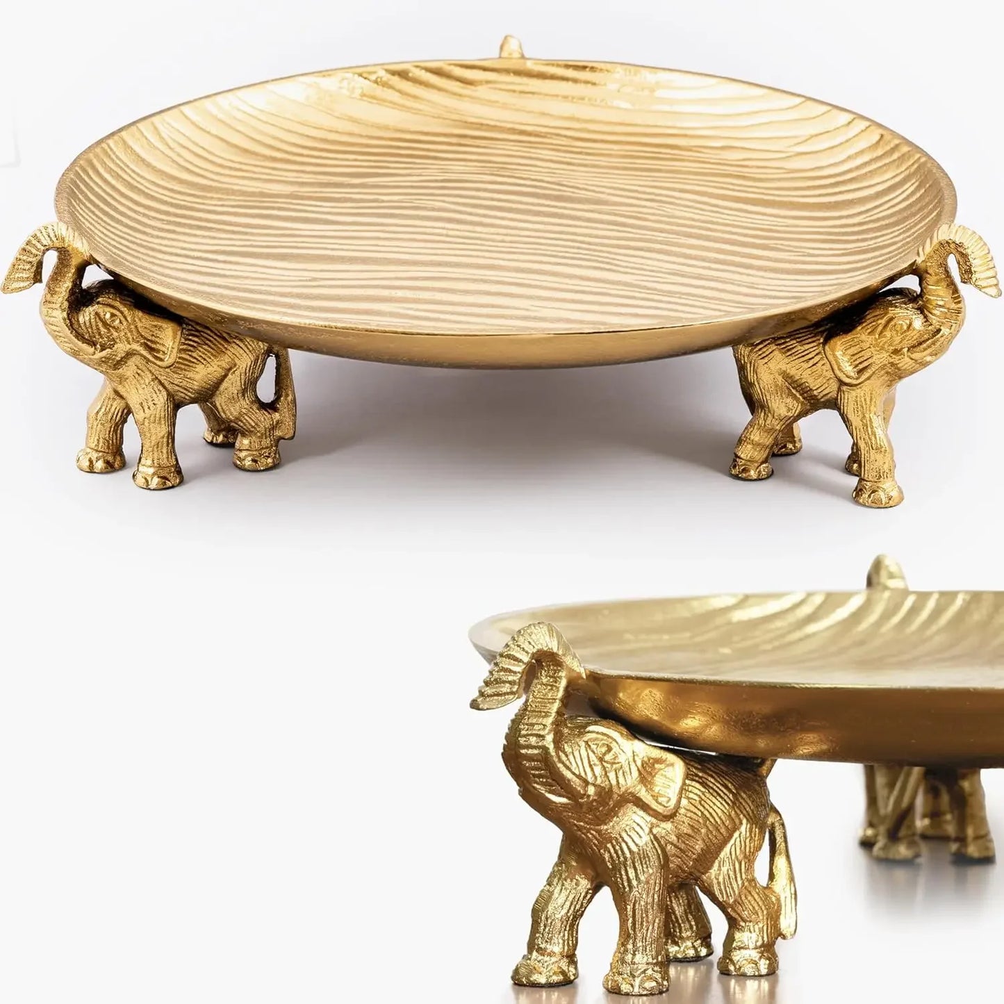 Round Decorative Tray With Elephant Stands For Coffee Table Decor