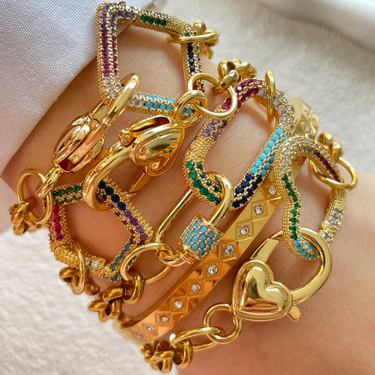 Diamond Oval Buckle Bracelet With Stainless Steel Chain