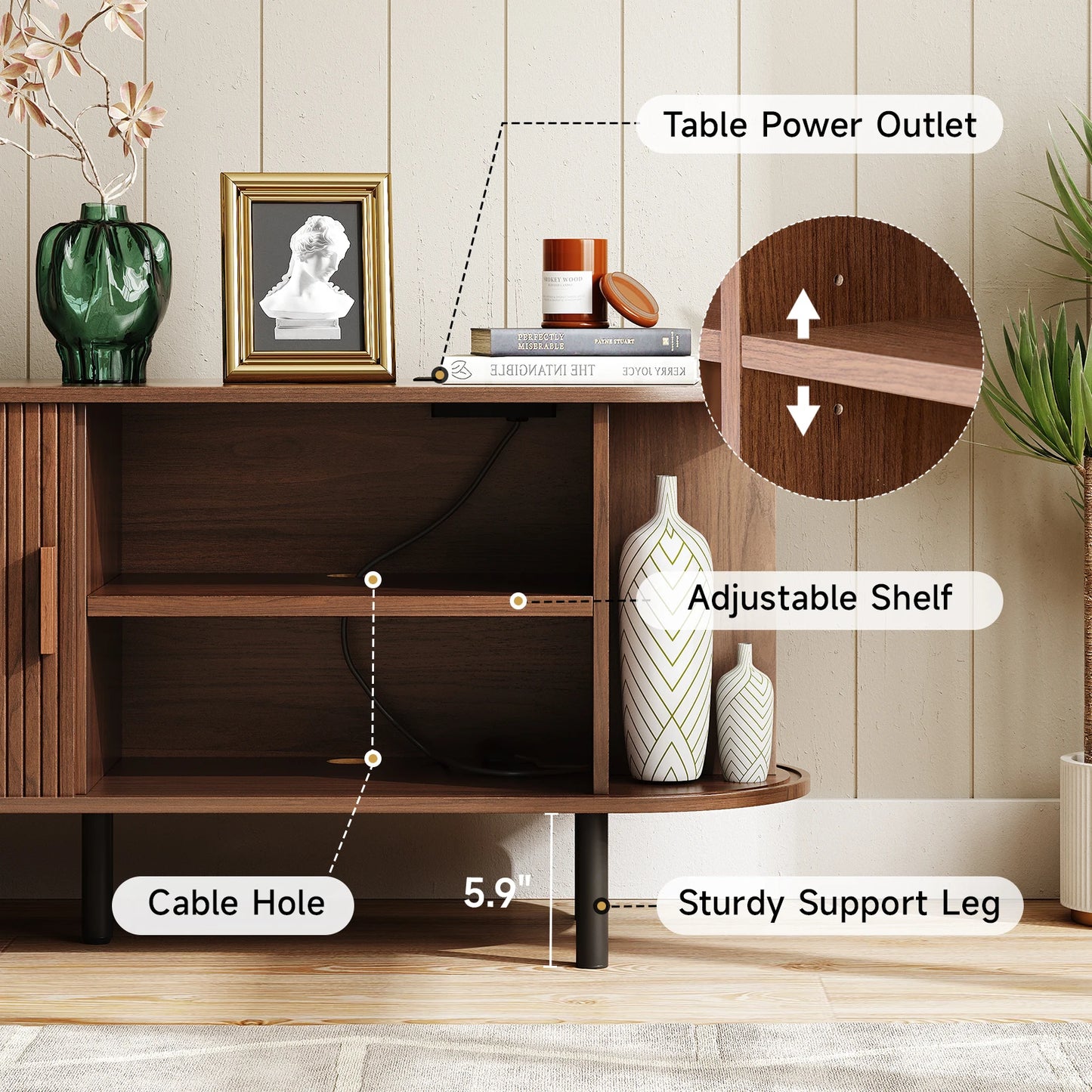 TV Stand with Power Outlet for TVs up to 60/70", Entertainment Center, TV Table with Sliding Doors Storage Adjustable Shelves