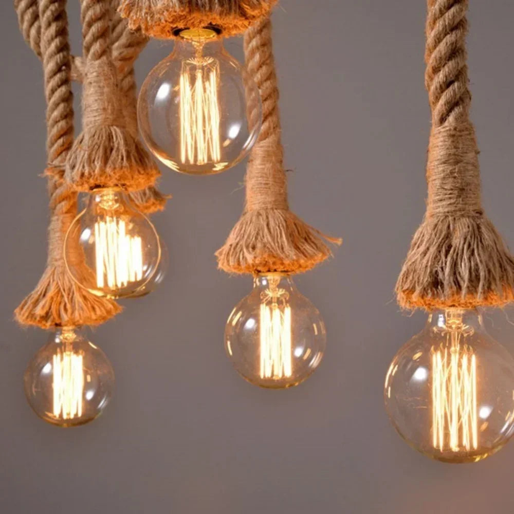 COOINJOY Industrial E27 Hemp Rope Pendant Lights