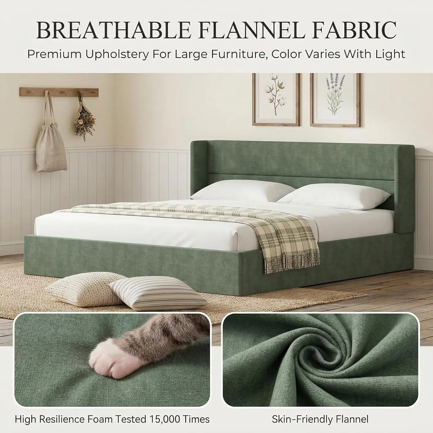 Lift Up Storage Bed Frame With Hydraulic Wingback Headboard