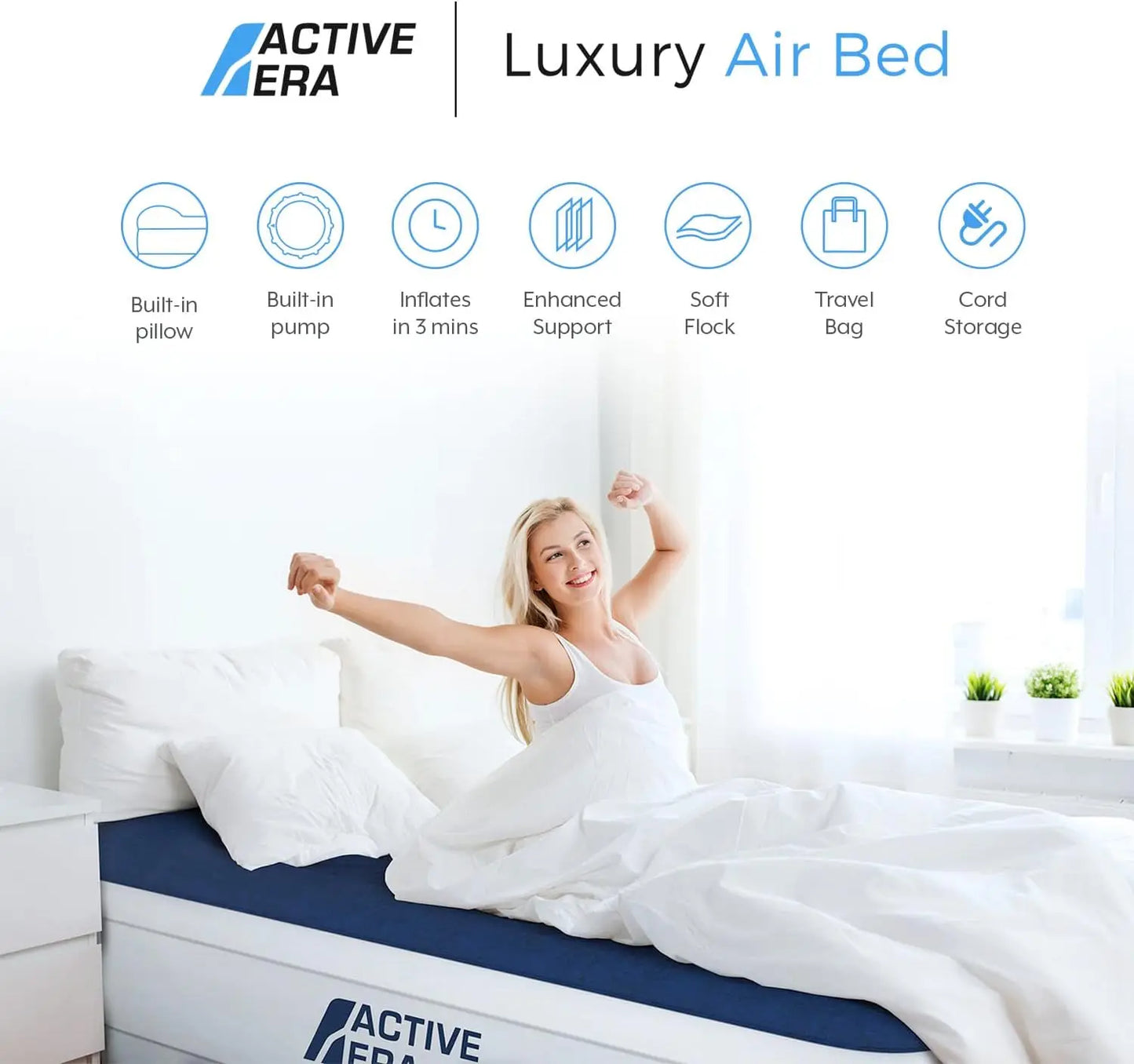 Air Mattress With Built-In Pump, Raised Pillow Support, Durable