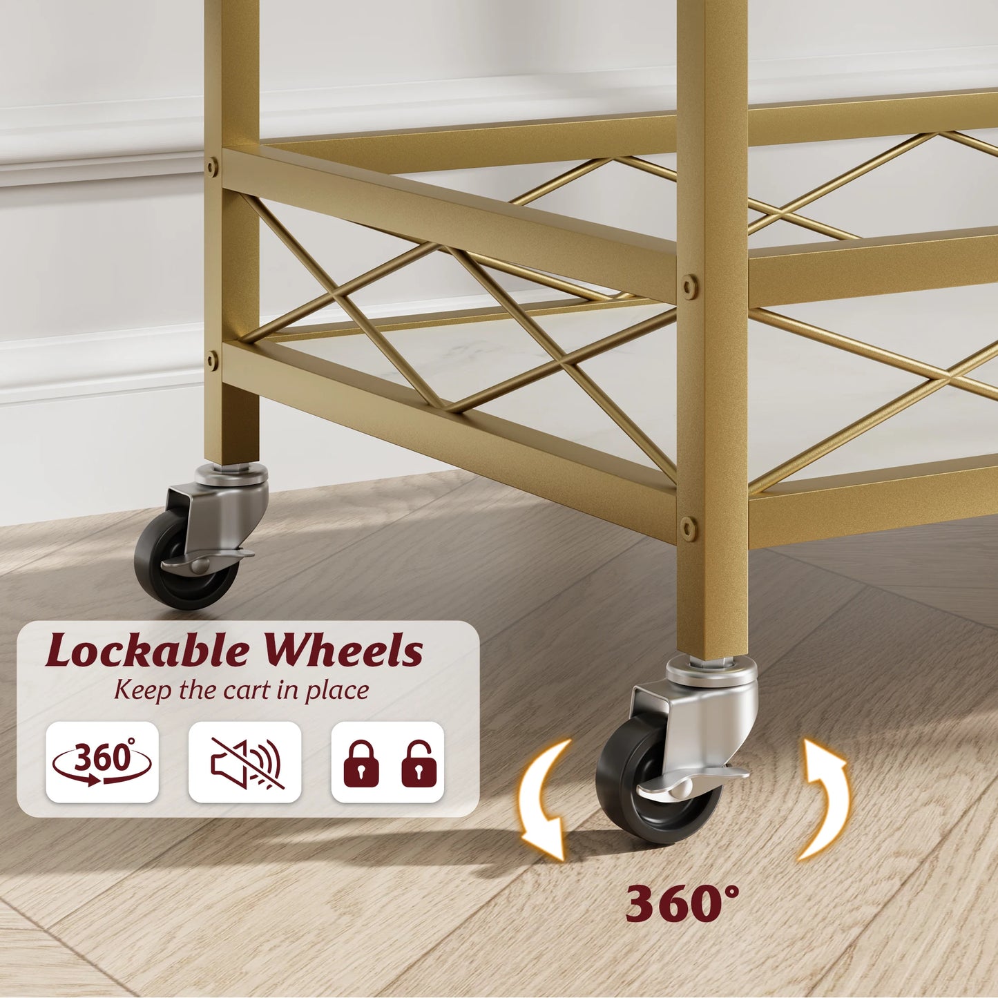 HobbyLane Bar Cart With Lockable Wheels And Wine Racks