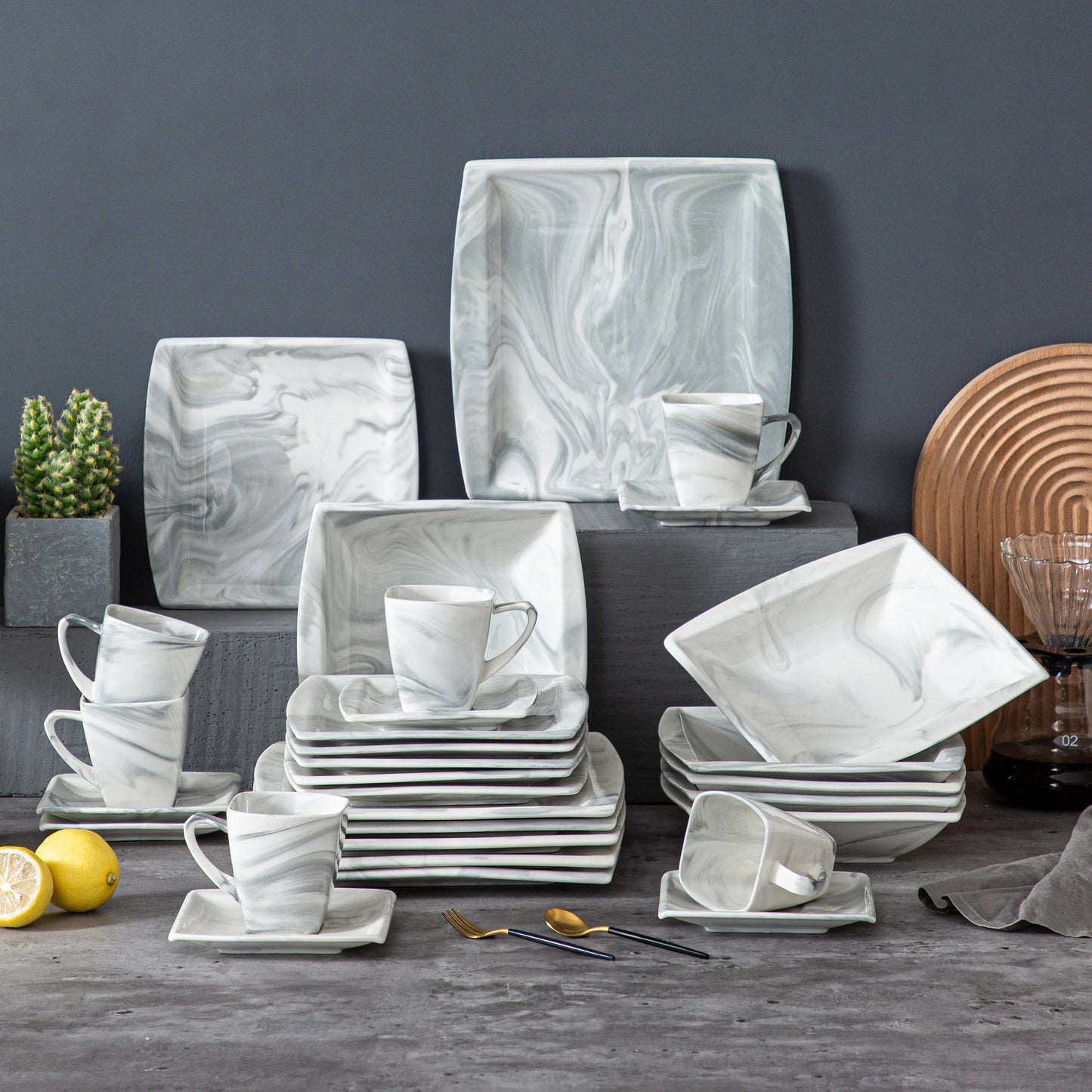 MALACASA Porcelain Dinnerware Set For 12 Service Elegant Tableware