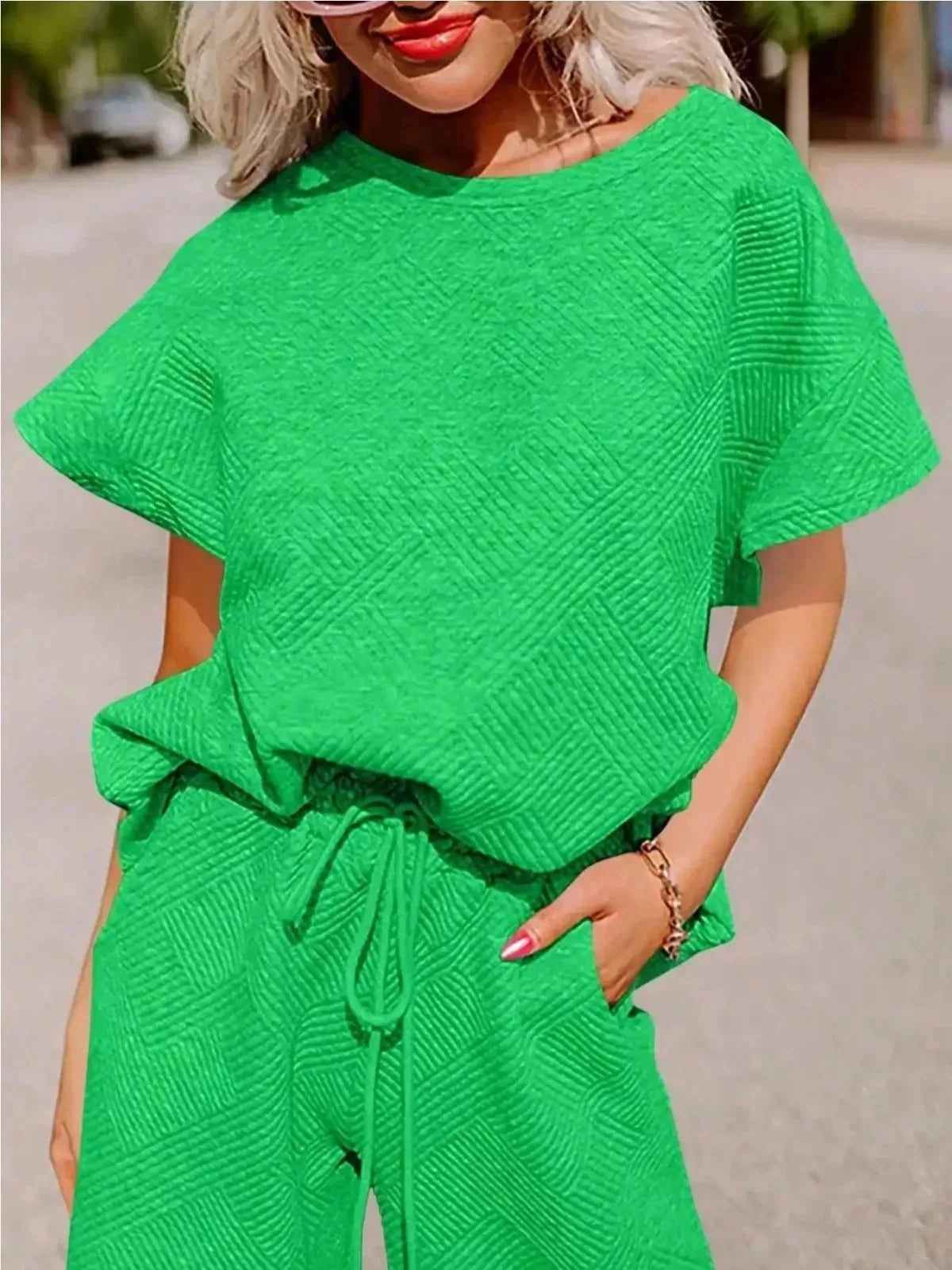 Fisoew Two Piece Sweat Set Luxury High Stretch Drawstring Waist