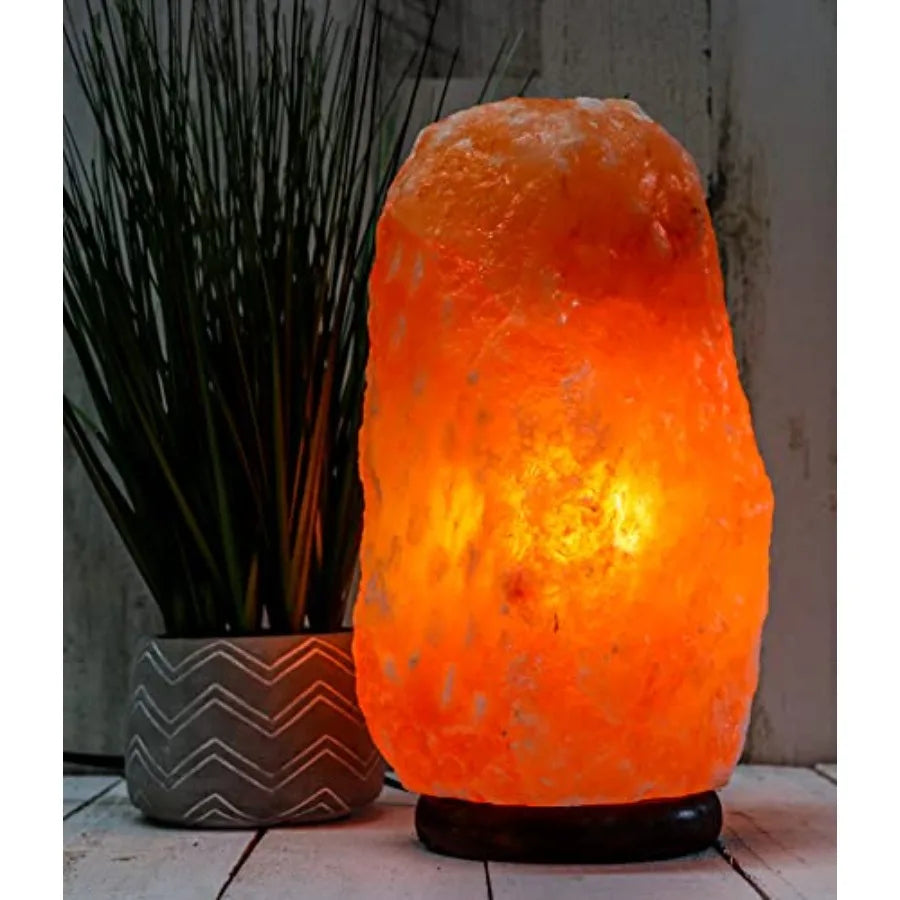 Natural Pink Salt Lamp With Wooden Base And Dimmer Cord