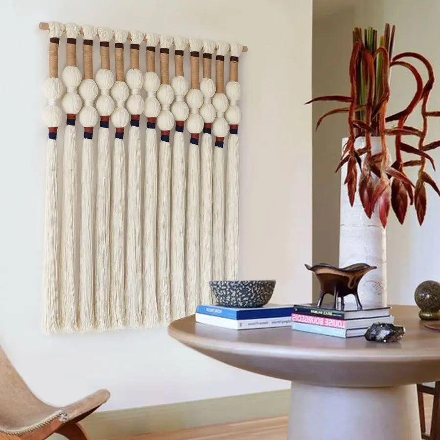 Macrame Wall Hanging Handmade Boho Art with Tassel Fringe