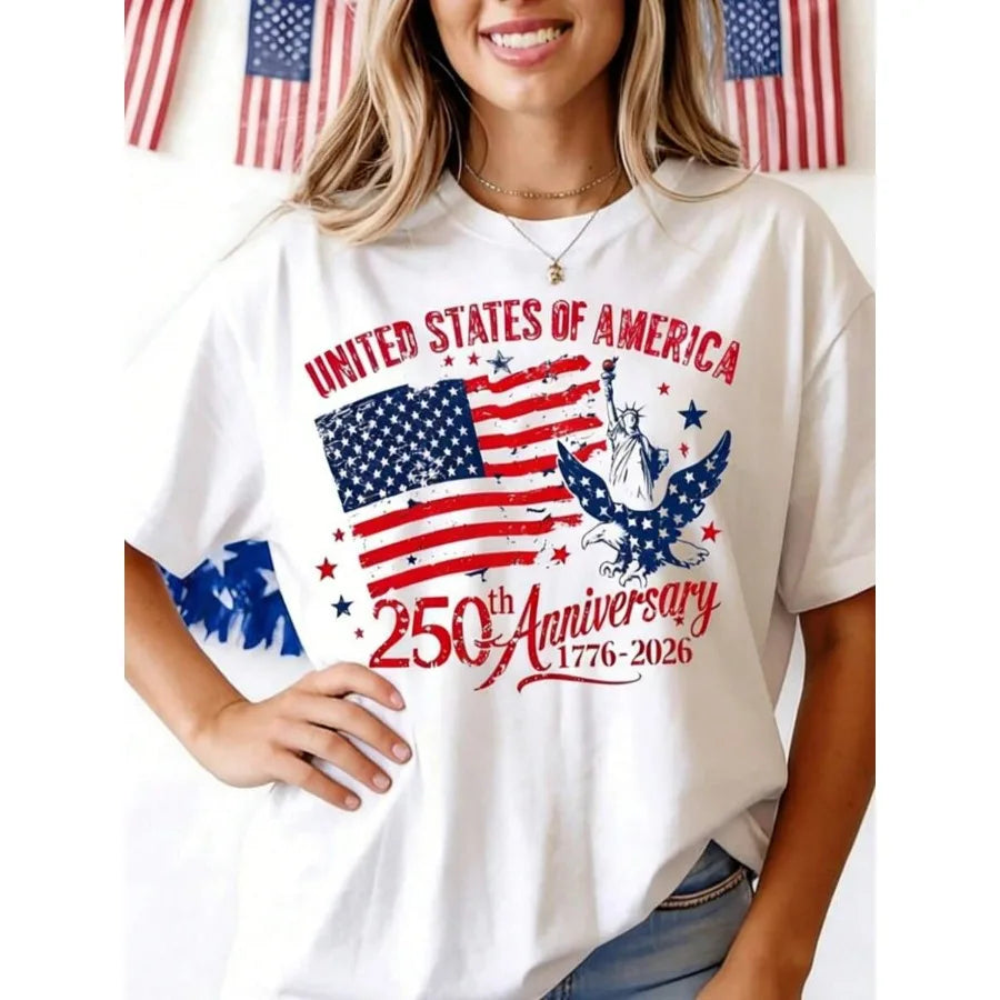 US Anniversary Women Shirt 100 Percent Cotton Round Neck