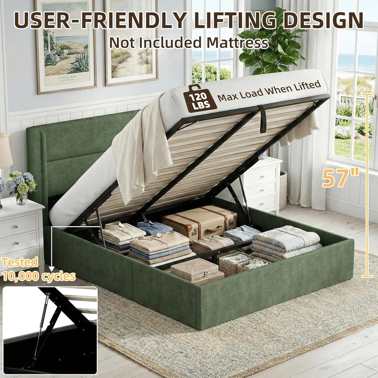 Lift Up Storage Bed Frame With Hydraulic Wingback Headboard