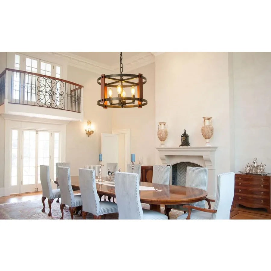 Farmhouse Wood Chandelier Pendant Light Ceiling Fixture For Dining Room
