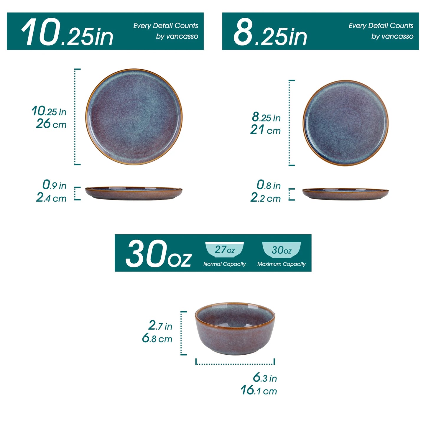 MALACASA Reactive Stoneware Dinnerware Set with Plates and Bowls