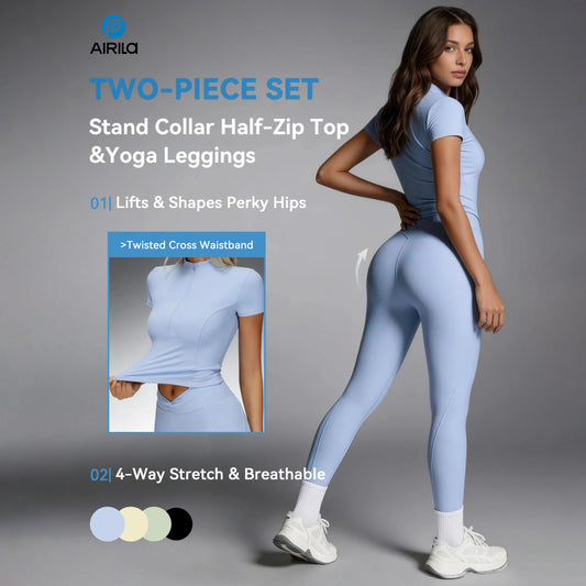 Yoga Set Half Zip Tracksuit For Women Breathable Slim Fit
