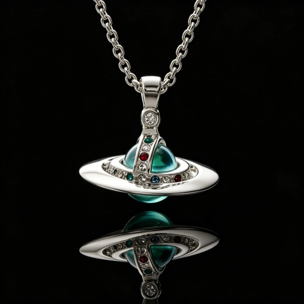 New S925 Silver Luxury Empress Saturn Necklace Fashion Trend Retro Versatile Niche Pendant Necklace