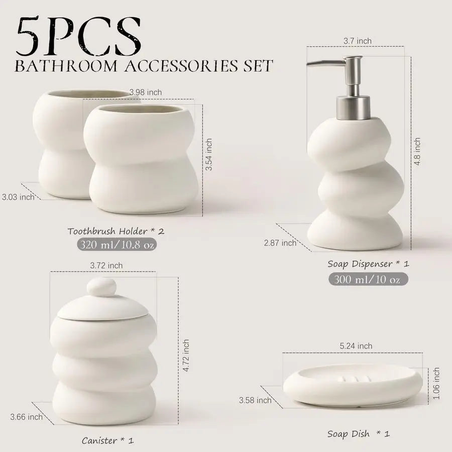 Accessory Set 5PCS, Ceramic Bathroom Accessories Set, Irregular Shape Small Bathroom Sets Accessories Complete, Home Apartment M