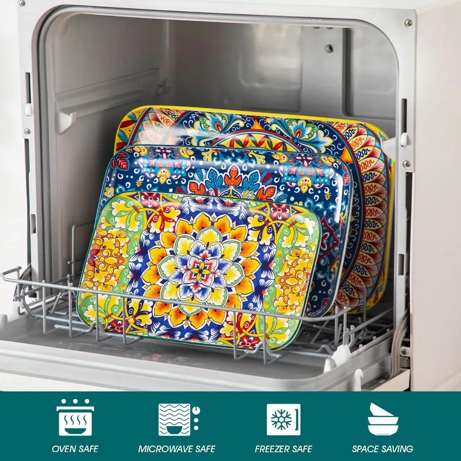 Ceramic Bohemian Serving Platters Set Of 3 Trays Collection