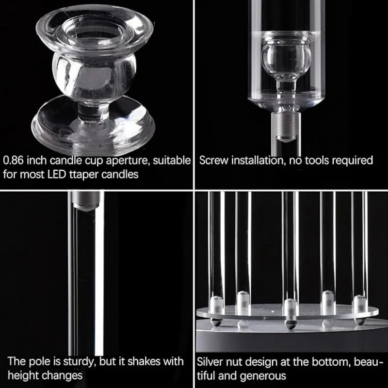Acrylic 5-Arm LED Candelabra Taper Candle Holders Centerpiece