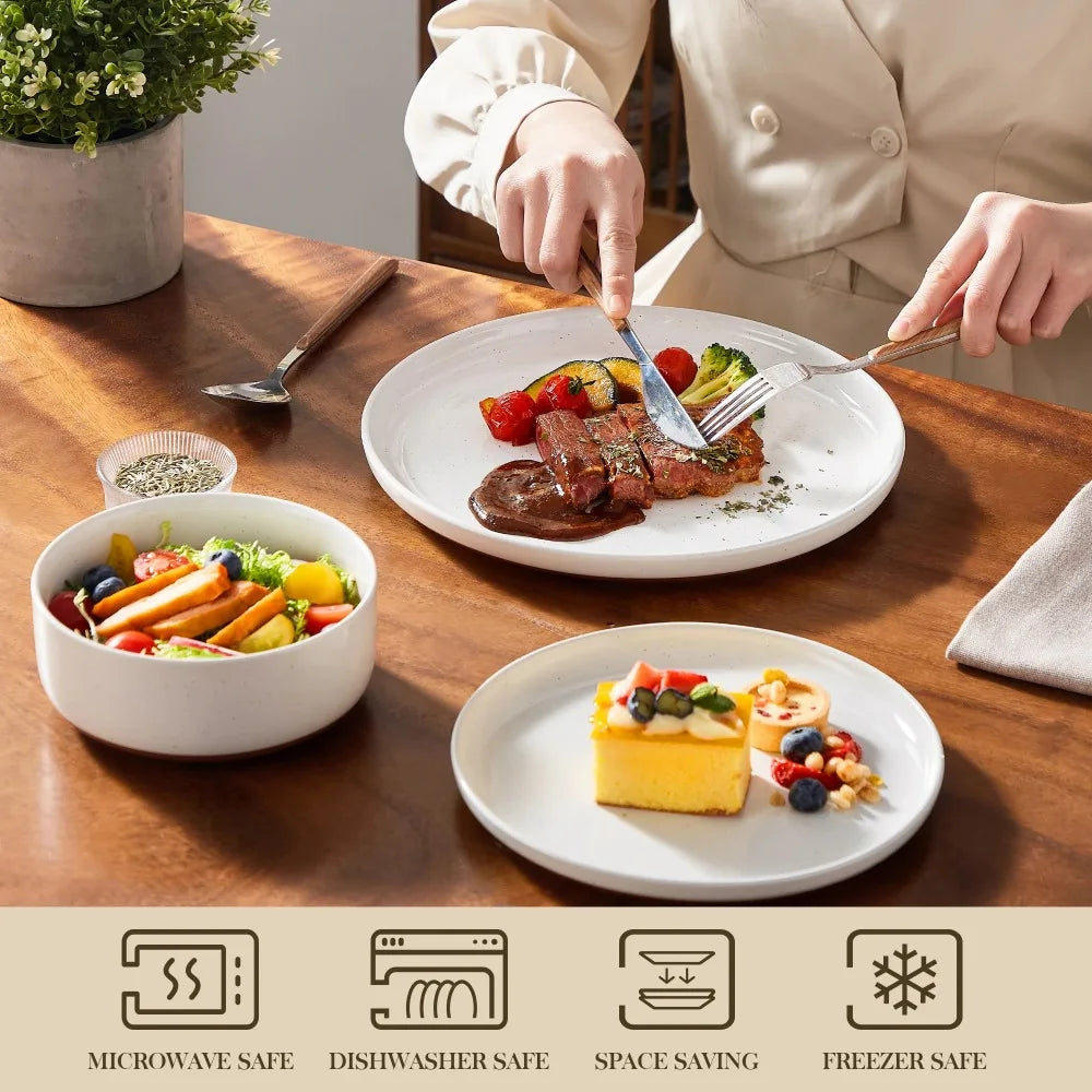 MALACASA Tara Stoneware Dinner Set With Dinner Plates, Bowls