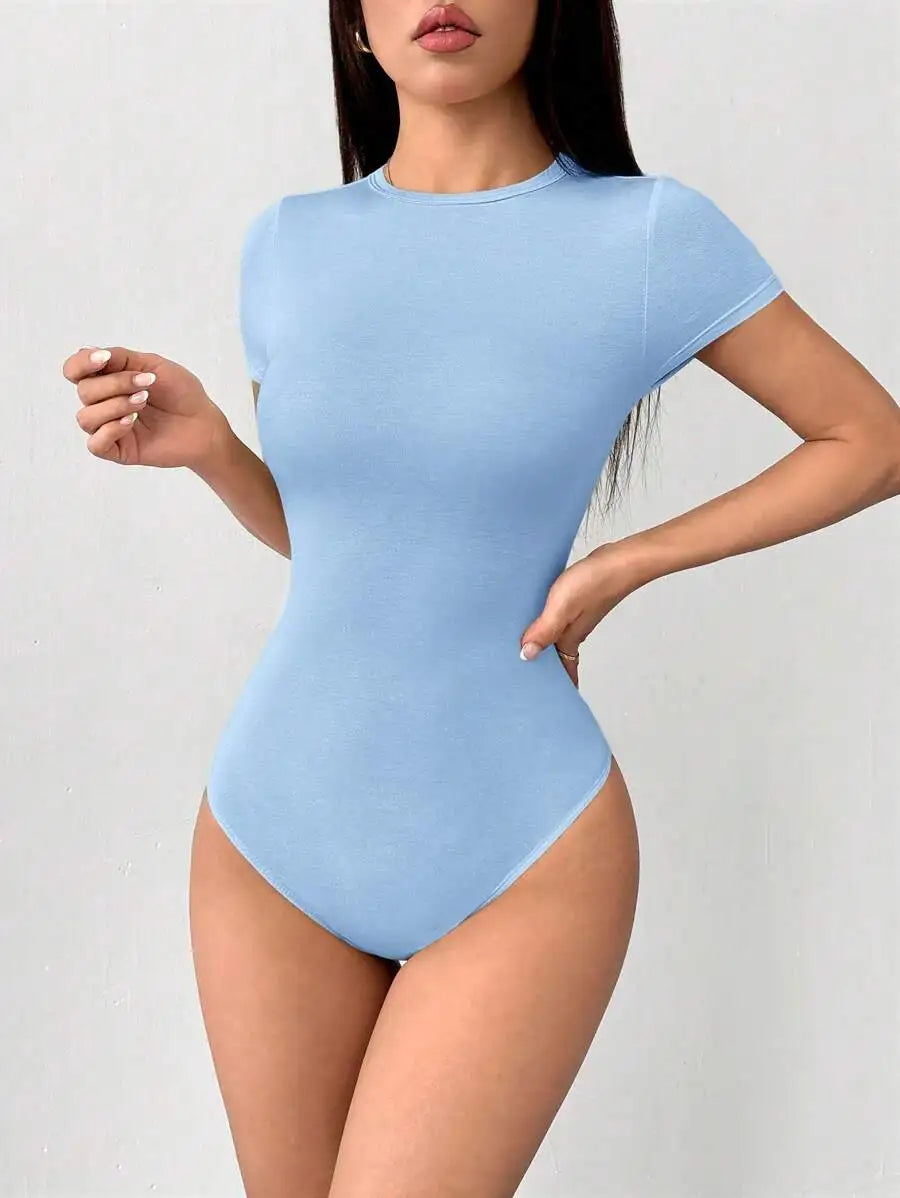 Slim Fit Short Sleeve Bodycon Bodysuit For Women
