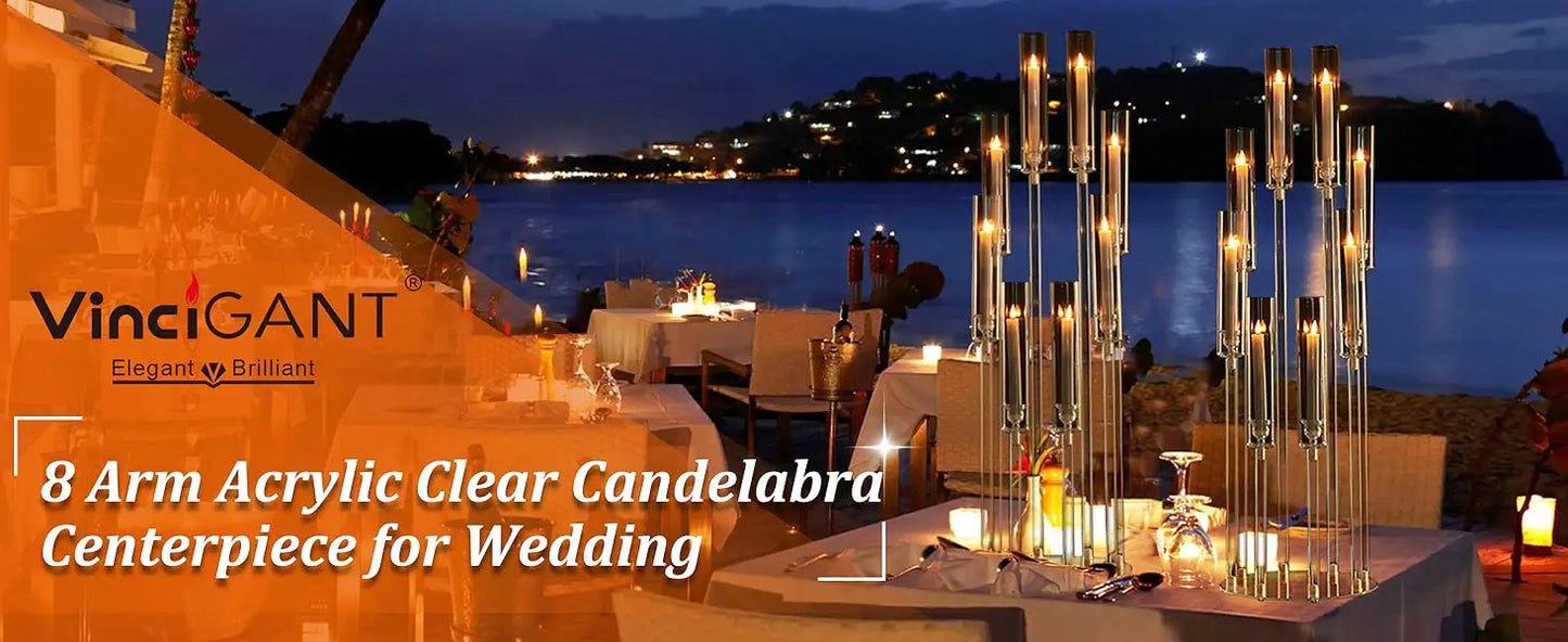 Vincigant 6 Piece Clear Candelabra Centerpiece 8 Arm Acrylic Floor Candle Holder