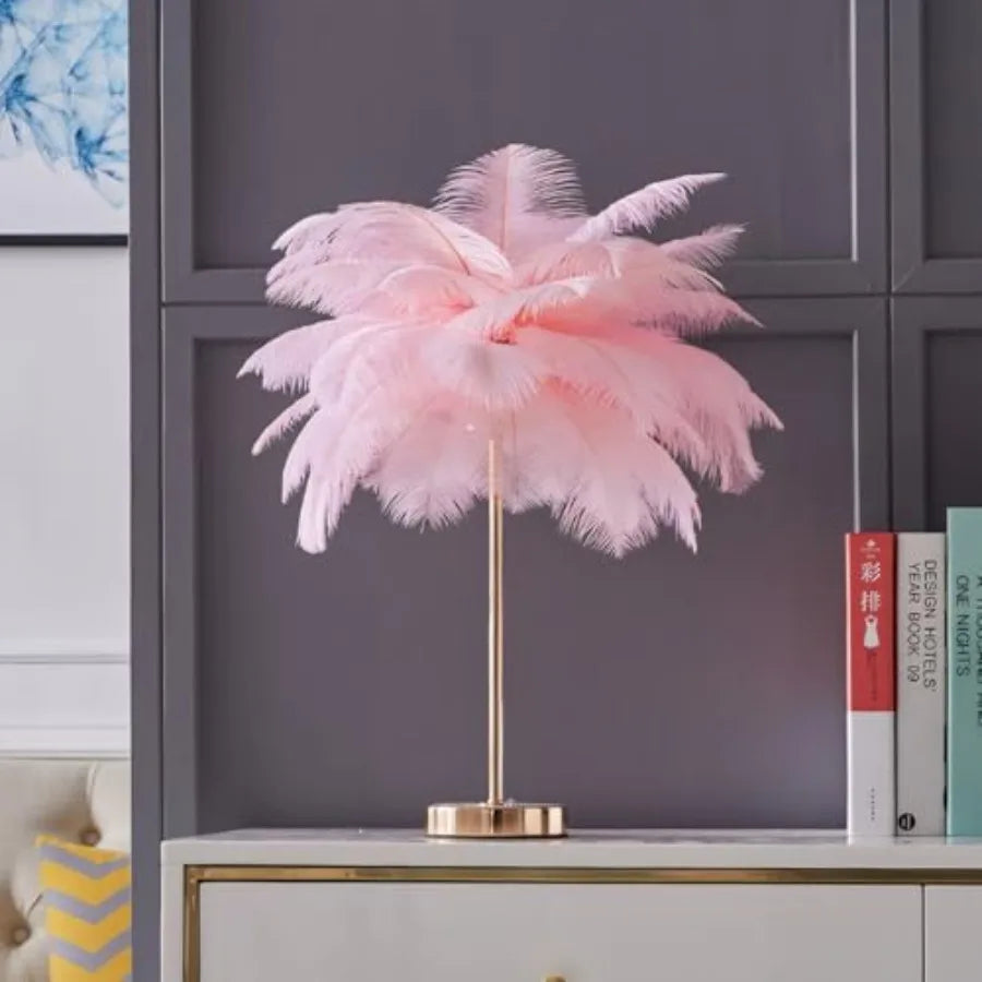 Ostrich Feather Lamp With 3 Temperature Modes For Bedside
