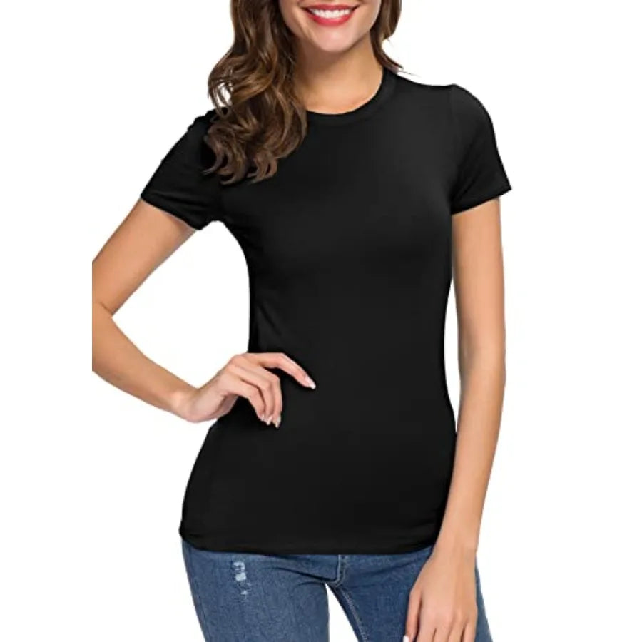 Women's Slim Fit Crewneck Short Sleeve T Shirt Stretch Knit