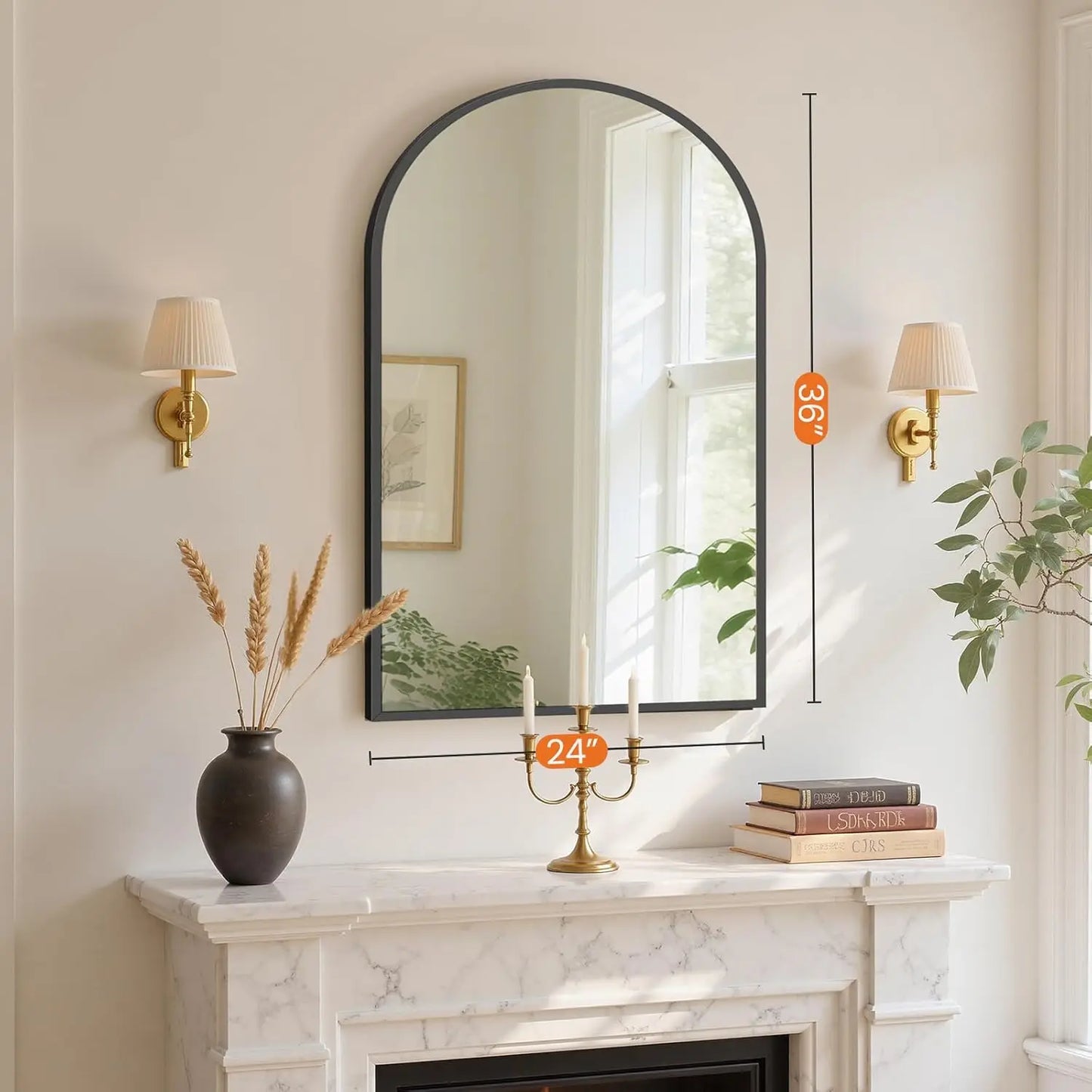 Arched Black Modern Bathroom Mirrors With Metal Frame