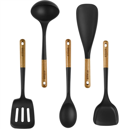 Silicone Cooking Utensil Set With Wood Handles, 5 Piece Nonstick