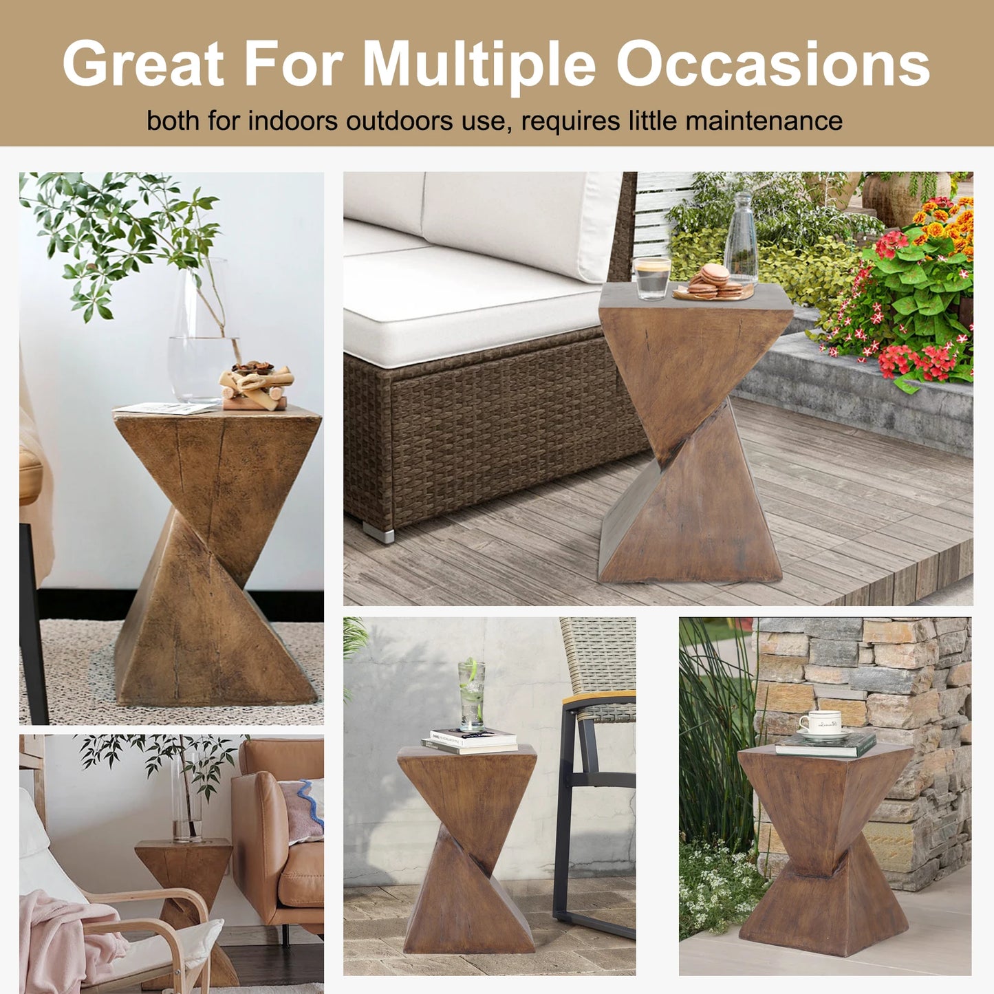 Lightweight Concrete Accent Table Triangle Modern Geometry Indoor Outdoor