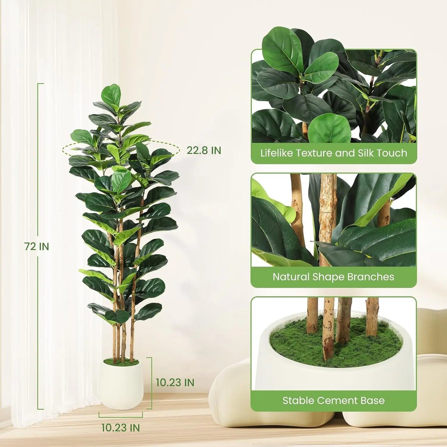 HiMISS Artificial Fiddle Leaf Fig Tree With Pot Indoor Greenery