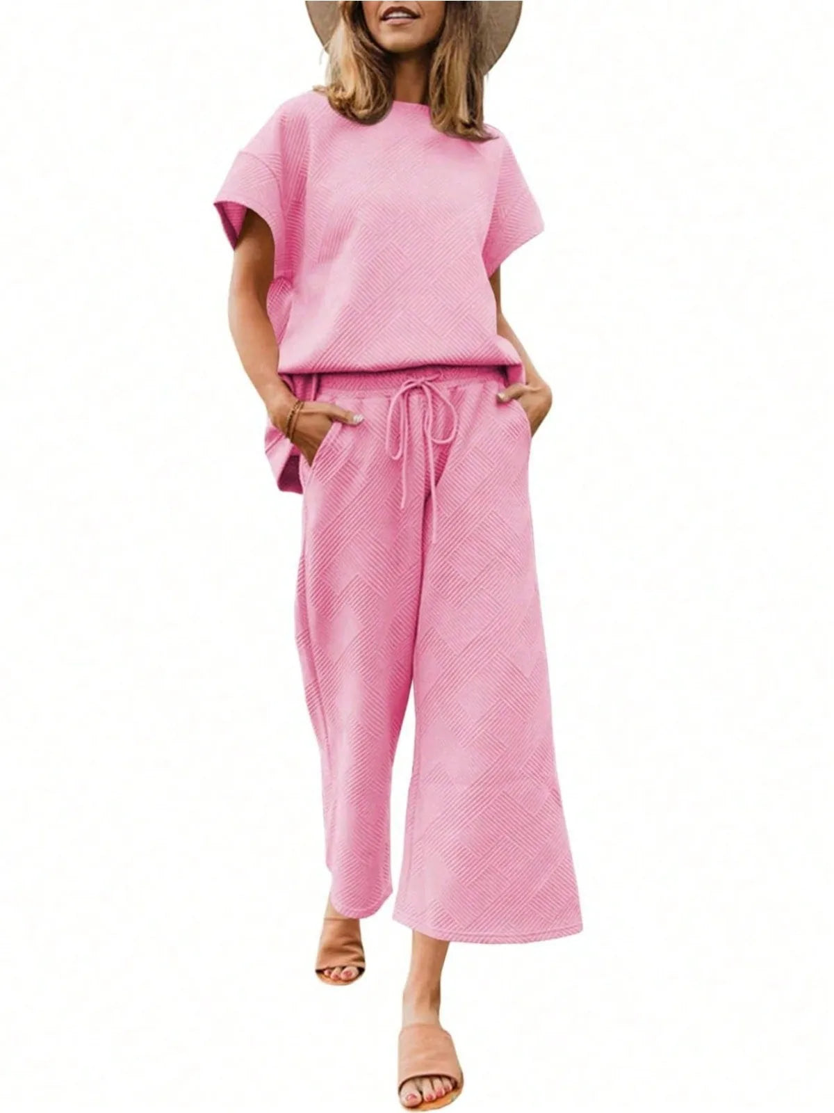 Fisoew Two Piece Sweat Set Luxury High Stretch Drawstring Waist