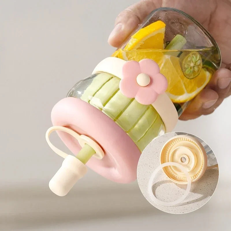 Flower Cup High Aesthetic Glass Portable Straw Cup Water Cup