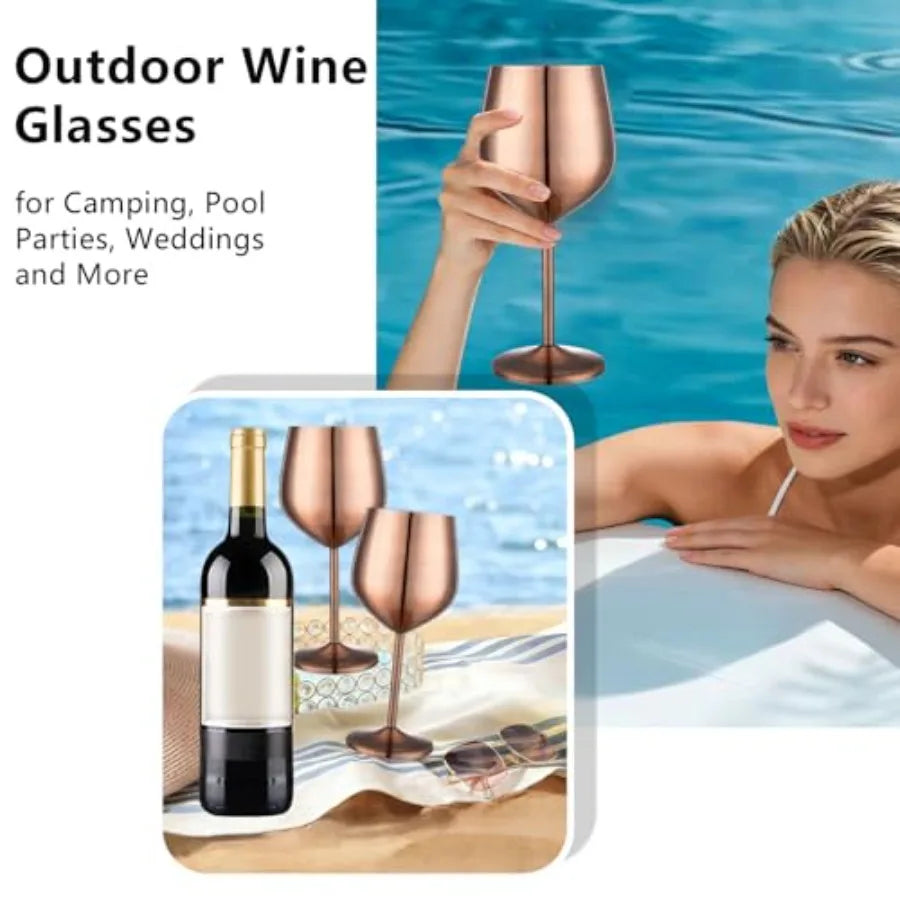 Stainless Steel Wine Glasses Set of 4 Unbreakable Goblets Outdoor